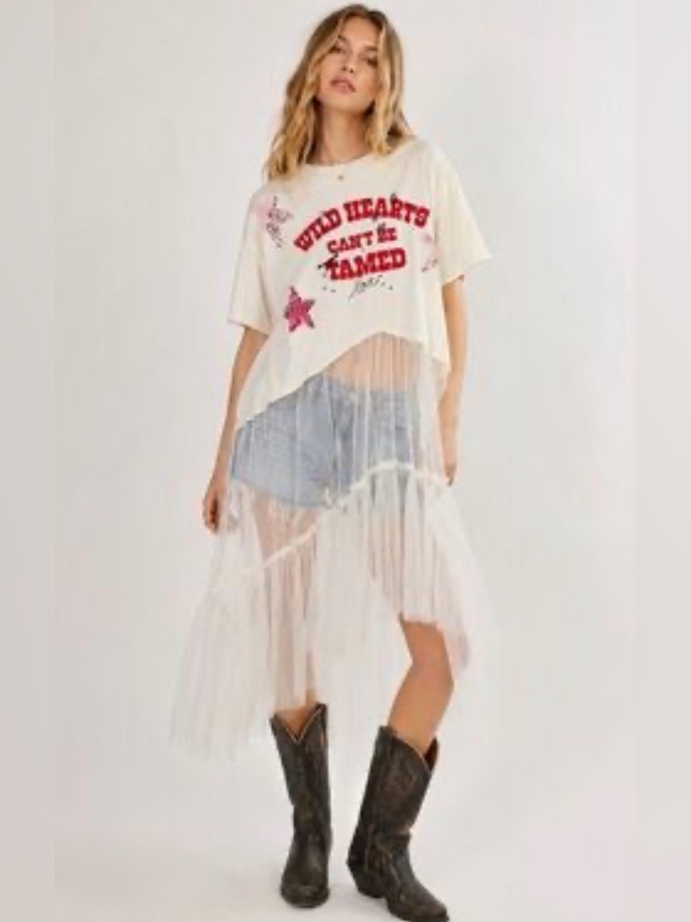 Tricia Fix Sheer White Layered High-Low Skirt